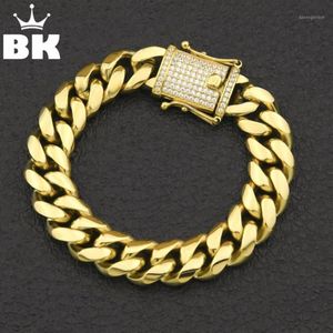 12mm 14mm CZ Stainless Steel Curb Cuban Link Bracelet Gold Silver Plated HipHop Micro Paved CZ Mens Miami Bangle 7inch 8inch1262d