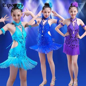Bühnenkleidung Kinder Latin Dance Kostüme Mädchen Kleid Quaste Pailletten Spiel Performance Kleidung Kinder Sommer