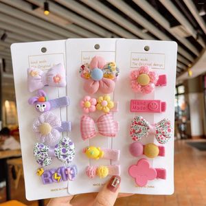 Hair Accessories 5/3 Pcs/Set Children Clip Set Baby Head Flower Fabric Bow Barrettes Clips Girl Elastic Headband Headdress Gift