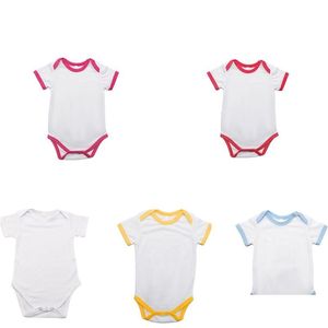 Andra hemtextil DIY -sublimeringsämnen Baby Jumpsuits White Contton Girl Spädbarn Romper Heat Transfer Printing Toddler Boy Bodysui Dhrdp