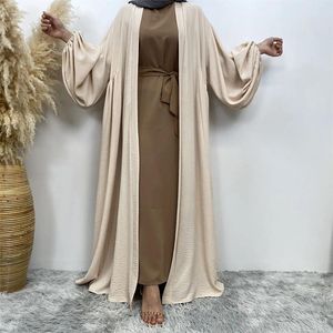 Casual Dresses Abayas Ladies Islamic Muslim Kimono Modest Robe Puff Sleeve Pockets Turkey Kaftan Dubai African For Women