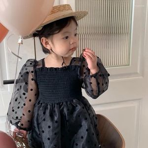 Mädchen Kleider 2024 Koreanische Stil Spitze Hülse Frühling Baby Kleid Dot Reine Farbe Gaze Kinder Für Kinder Prinzessin Party