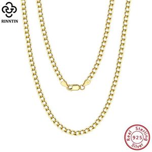 Ketten Rinntin 18 Karat Gold über 925 Sterling Silber 3 mm italienischer Diamantschliff kubanische Gliederkette Halskette für Frauen Männer Modeschmuck S250P