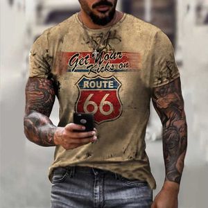 Men's T-Shirts Summer Men T Shirts Vintage Short Sleeve America Route 66 Letter 3D Printed Fashion O Neck T-shirts Oversized Top Man Tees Cloth