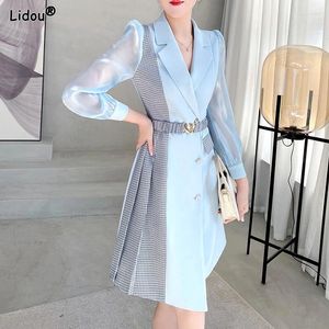 Casual Dresses Women's Clothing 2024 Skinny TemperamentKnee Skirts Fashion Elegant Patchwork Solid Color Notched Spring Summer