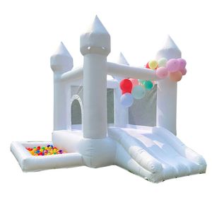 Partihandel 3x3x2.5mh (10x10x8.2ft) Mjukt spel Uppblåsbart vitt studshus med Slide Ball Pit Party använde uppblåsbart mini bouncy Castle med fläktfritt fartyg till din dörr
