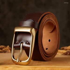 Pasy Prosta natura 3.8 cm szerokość retro oryginalna skórzana skórzana pasek mosiężny bossowy pin Bluckle Casual Male Dżinsy