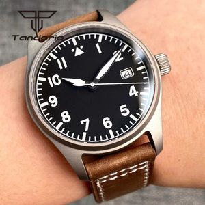 Other Watches Tandorio Titanium 39mm Pilot NH35A 20bar Dive Mens Automatic Watch Aviator Dial Date Sapphire Glass Screw Crown Green Luminous J240131