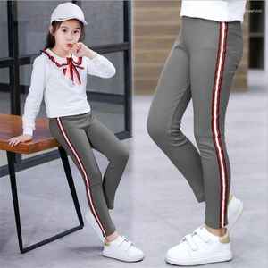 Trousers Spring Autumn Kids Girls Leggings Side Striped Elasticity Children Pants Cotton Skinny For School Sport