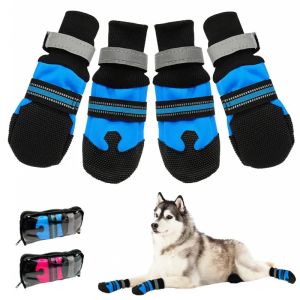 Sapatos para cães de estimação de inverno, 4 unidades, azul rosa, à prova d'água, antiderrapante, botas de neve, protetor de pata, quente, reflexivo, para cães médios e grandes, labrador husky zz