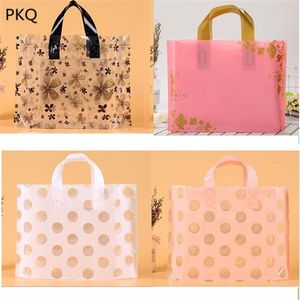 50Pcs large Party Favor Thicken Plastic Wedding loop Handle Bag Clothing Plastic carry bag Lovely Thank You Gift Shopping Bags274b