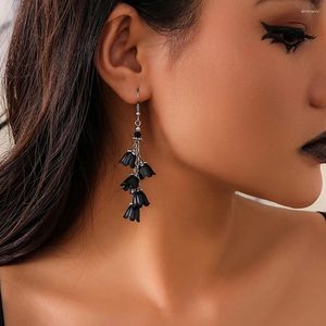 Baumelnde Ohrringe, Halloween, Gothic, schwarze Blume, lange Quaste, für Damen und Mädchen, minimalistisch, hängend, Piercing, Tropfenohrring, Party, Schmuck, Geschenk