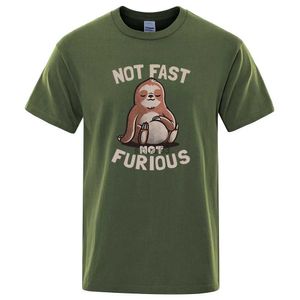 Homens camisetas Não rápido não furioso Kawaii Preguiça Imprimir Roupas Homens Rua Oversized Camisetas Respirável Algodão Streetwear Criatividade T-shirt