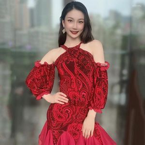 Scene Wear Red Ballroom Dance Competition Dress Women Club Prom Performance Costume Evning Party Adult Latin BL11300