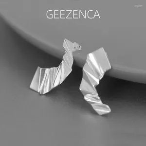 Stud Earrings GEEZENCA 925 Sterling Silver 3D Folded Paper Asymmetry For Women Original Design Geometric Chic Earring 2024