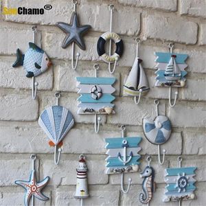 Ganci Stile Mediterraneo Accessori marini Arredamento per la casa Appendiabiti Gancio in legno per bagno Cucina Decor Appendiabiti Creativo Piccolo