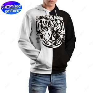 Tasarımcı Erkek Hoodies Sweatshirts Siyah Beyaz Tiger Hip-Hop Kaya Özel Desenli Kapaklar Sıradan Athleisure Sports Açık Toptan Hoodie Erkek Giyim Büyük Boy S-5XL