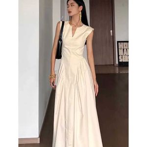 Grundläggande avslappnade klänningar Houzhou Retro Elegant ärmlös kvinnor Lång klänning 2024 Summer One Piece Casual Wedding Party Dress J240130