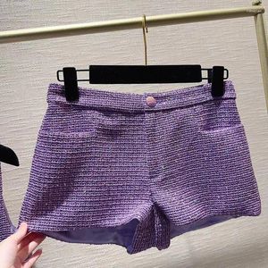Женские шорты, модные покрытые пайетками фиолетовый твид для женщин, весна 2024, высококачественные шелковые подкладки на молнии, стильные короткие брюки для женщин