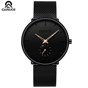 Cainuos Fashion Mens Watches Top Quartz Watch Men 캐주얼 슬림 메쉬 강철 방수 스포츠 감시 relogio masculino237y