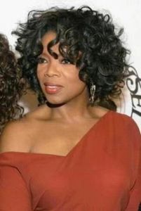 Mode Oprah Winfrey Frisur natürliche schwarze lockige volle Spitze Echthaarperücke, schnelle Lieferung braune lockige brasilianische Haarperücken mit Spitzenfront leimlose Perücken für schwarze Frauen