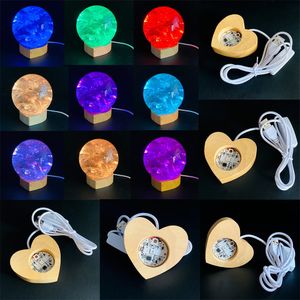 Loving Heart Base Colorful Solid Wood Luminous Base Wooden Circular Lighting Base LED Small Night Light Base Gift