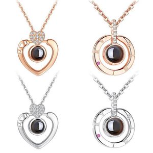 New Rose Gold Silver I love you 100 Lanugage Necklace Love Memory Projection Heart Necklace Birthday Gift Drop 351F