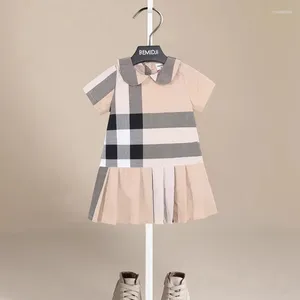 Girl Dresses Summer Short Sleeve Girls Clothing Toddler Plaid Polo Shirt Pleated Dress Causal Comfortable Baby Princess