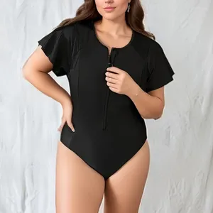 Kvinnors badkläder 2024 Plus Size Sexig One Piece Swimsuit For Women Girls Solid Color Short Sleeve Bodysuit Push Up Monokini