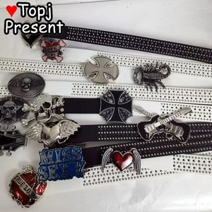 Belts Gothic Harajuku Punk Lady Men Rivet Women Belt Hip Pop Star Strap Vintage Cross Skull Bling Gift