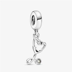 Nuovo arrivo stetoscopio in argento sterling 925 cuore ciondola fascino adatto braccialetto europeo originale con ciondoli accessori per gioielli di moda189h