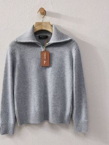 Womens Sweaters Winter Loro Retro Lapel Semi-Zipper Cashmere Sweater Loose Padded Knitting Piana