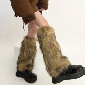 Skarpetki dla kobiet imitacja faux fur retro nowoczesne y2k brązowe zimowe ciepłe buty Cover Punk JK Kolan Party Party Sock