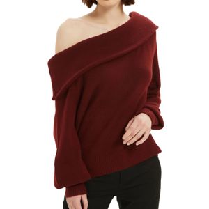 Kabarık kapalı omuz kazak kadın moda jumper'lar kazak örtüsü bordo gri bej 240131