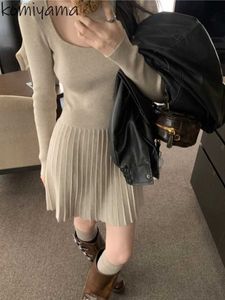 Basic Casual Dresses High waisted pleated hem Versidos no print highquality 2024 spring knitted dress long sleeved Versidos sole Ropa fully matched dress womens J24