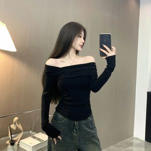 Black Off-the-shoulder French One-shoulder Sweater Womens Design Autumn Winter Knitt Bottoming Tops 240131