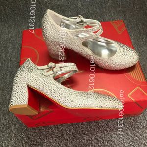 2024 Bride Dress Wedding Shoe Heels rhinestone sandals Women Shoes Genuine Leather With Strass Pointed Closed Toe Party Red Shiny Bottom Pumps High Heel Shoes 35-42