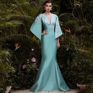 Classic Evening Banquet Dress for Women V-Neck Mermaid Floor Length Lace Applique Mermaid Prom Party Gowns Robe De Soiree