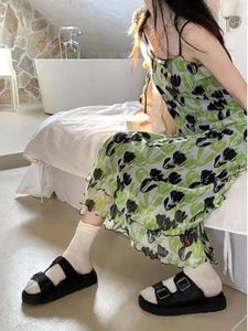 カジュアルドレスはすべて甘いy2k美学キャミソールファッション女性フラワープリント夏の日本のエレガントロマンチックな長いドレス