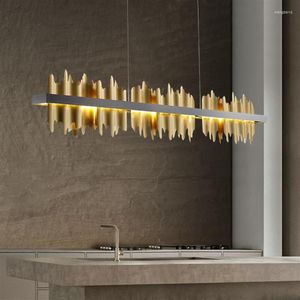 Lâmpadas pendentes restaurante moderno lustre iluminação iceberg design led ilha de cozinha luminária retangular ouro black243t