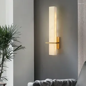 Lampa ścienna Cuboid naturalny marmurowy miedź miedziany korytarz schodów atmosfera oświetlenie sypialnia jadalnia sconce
