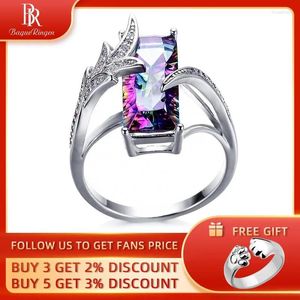 Cluster Rings Bague Ringen Rainbow Fire Mystic Created Topaz Gemstone Fashion Female Jewelry Wedding Party Gift For Women Size 6-10