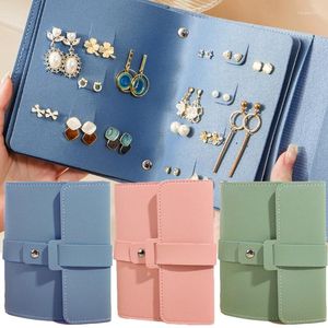 Bolsas de jóias 42 pares brincos pu organizador álbum luxo couro portátil orelha studs titular saco de armazenamento brinco livro caixa de viagem