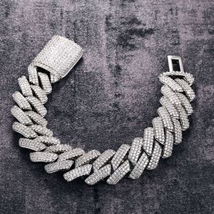 20mm S925 Silver Men Hip Hop Jewelry Chain Link Bracelet Moissanite Cuban