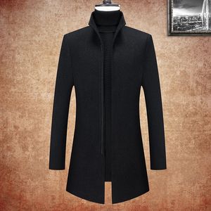 Plus Size S-3XL Business Lång längd Zipper Woolen Overcoat Men's Coats Casual 40% Wool Windbreaker Streetwear Top Thick Jackets 240124