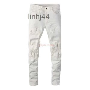 Mens Jeans Mens Designer Clothing Amires Denim Pants Amies Street White Damaged Hole Patch Ins Youth Elastic Slim Fit Bistressed Ripped Minny Motocycle