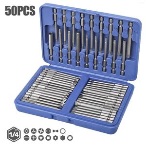 Hi-Spec 50pc 75mm Extra lång magnetisk skruvmejsel Bit Set Security Head 1/4 bitar Kit Torx Star Hex Spline