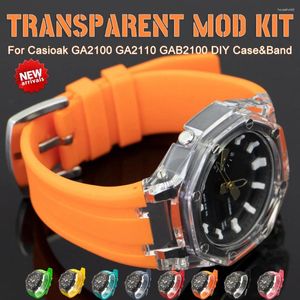 Bandas de relógio Kit de modificação transparente para Casioak GA2100 GA2110 PC Case GAB2100 2110 Rubber Strap Cover Acessórios de substituição