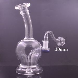 Cheapest Glass Beaker Bongs Hookah Hand Blown Color Accent on Mouthpiece Recycler Bong Hookahs Heady Ash Catcher Bong with Male Glass Oil Burner Pipe