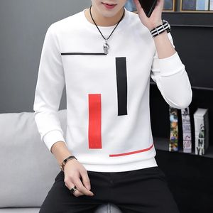 İlkbahar ve Sonbahar Erkekler Basılı Uzun Longleeved Tshirt Teen Round Boyun Alt Moda Moda Günlük Erkekler Giyim 240119